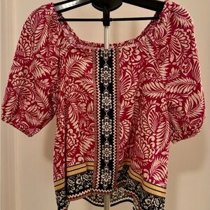 Floral Magenta and Black Blouse Top